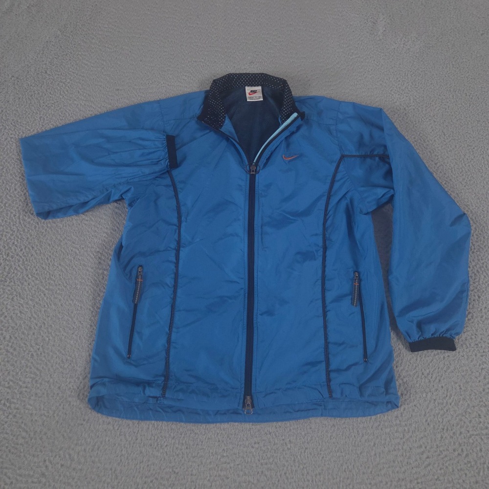 VINTAGE Nike Jacket Womens S Blue Windbreaker Mesh Lined Full Zip Swoosh Y2K